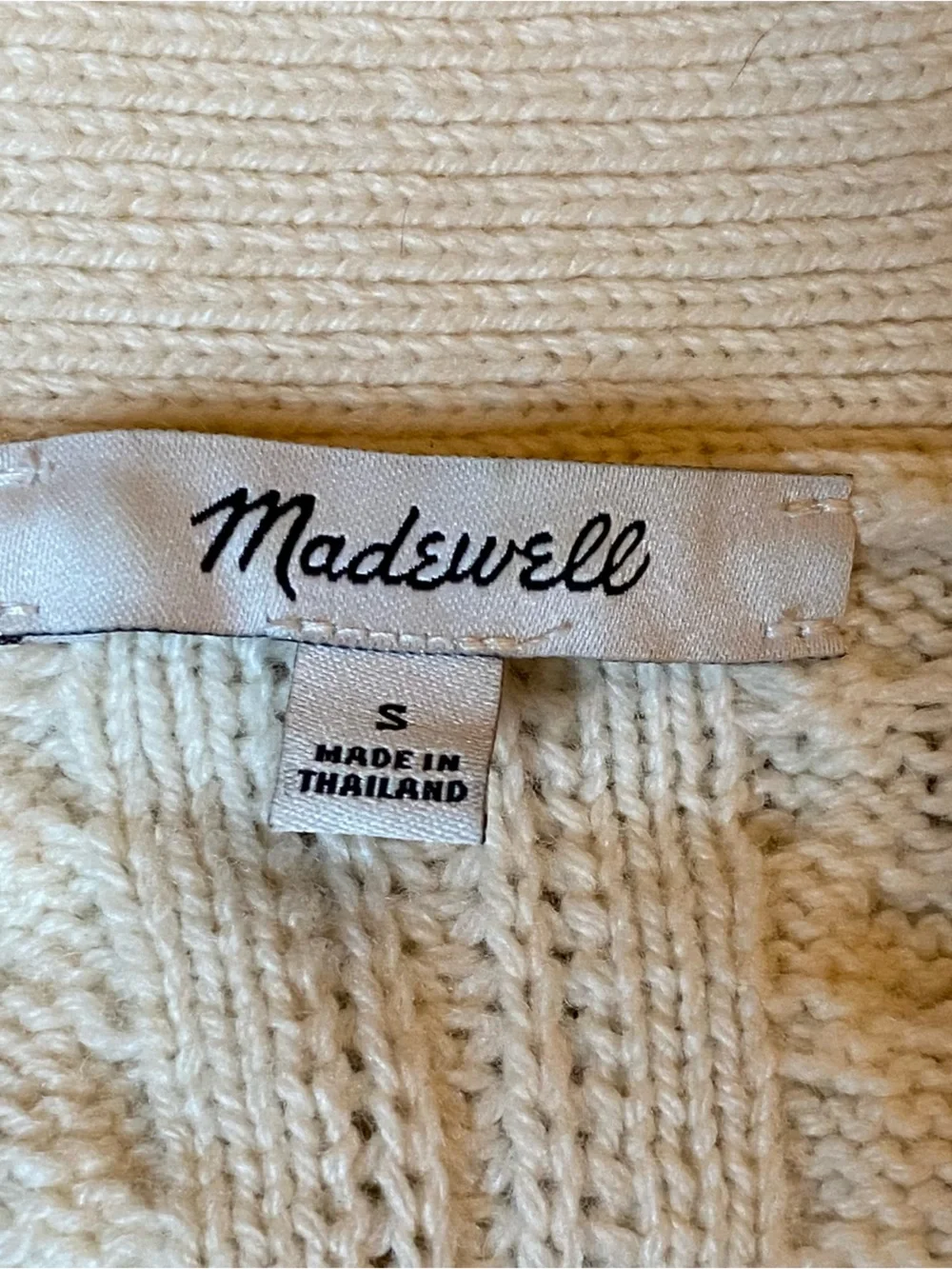 Madewell Cable Knit V-Neck Crop Cottagecore Cardigan Sweater in Cream Size Small